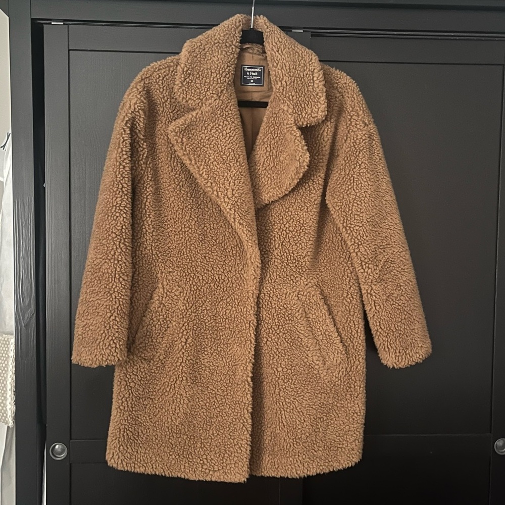 A&F brown sherpa teddy coat